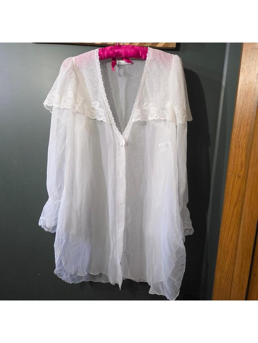 Vintage Miss Dior Sheer White Lace Chiffon Robe
